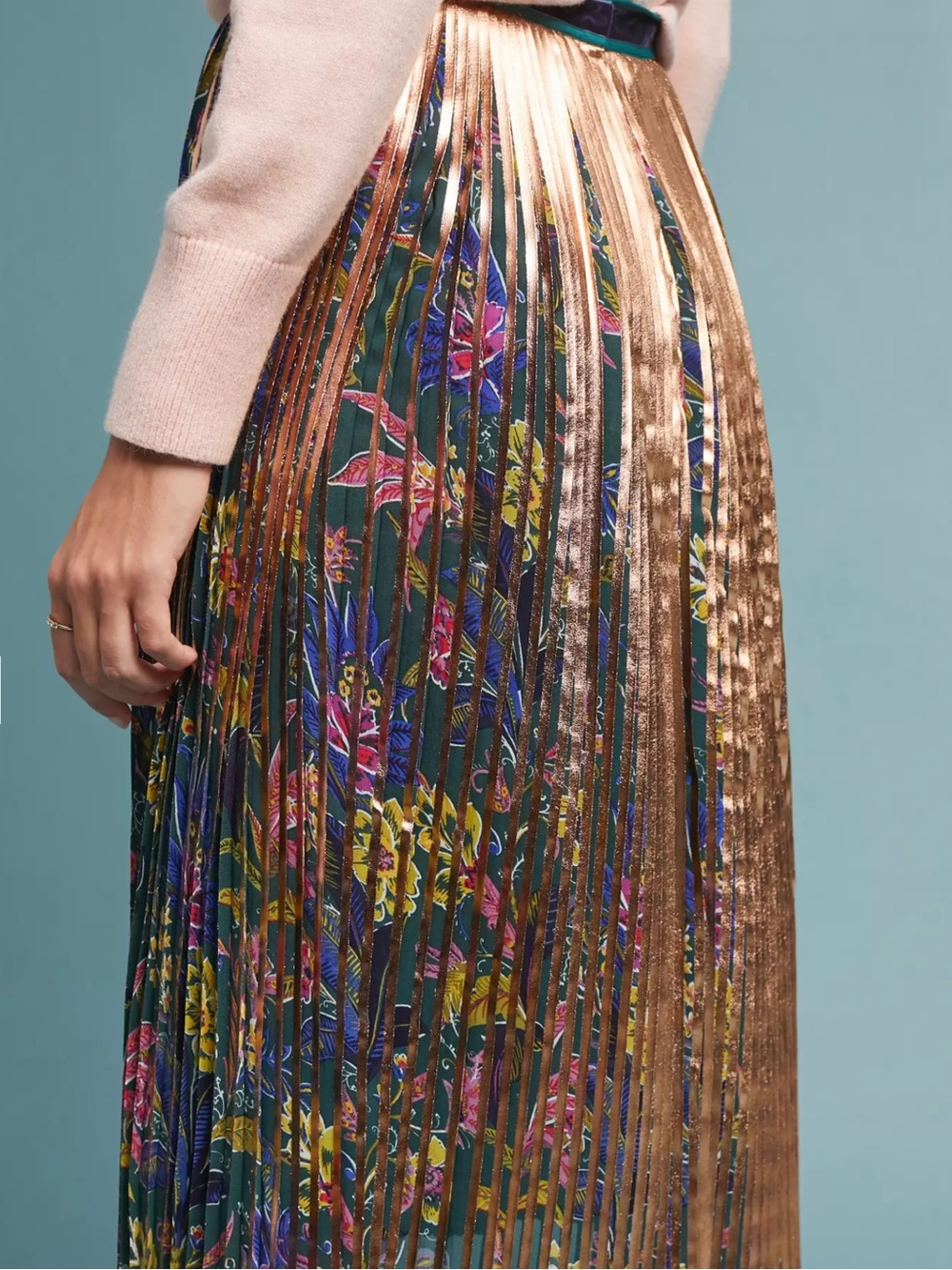 NWT Anthropologie Metallic Printed Pleated Skirt 2P - Picture 8 of 12